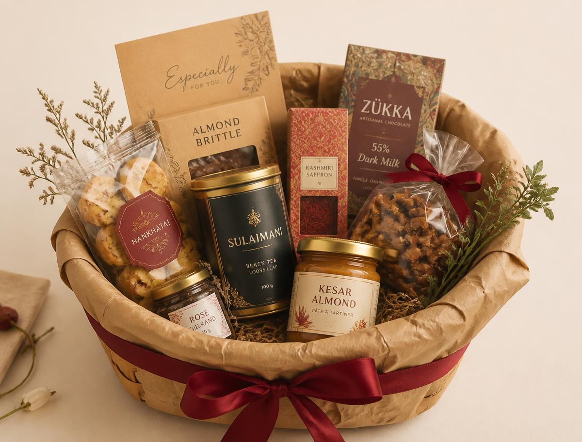 Cadeaupakketten met snoep, chocolade en thee, ingepakt door Zoete Streken